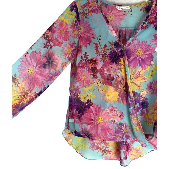 AGACI A'Gaci Women's Small Top Sheer Floral Boho 3/4 Sleeve Blouse USA Made - Picture 4 of 12